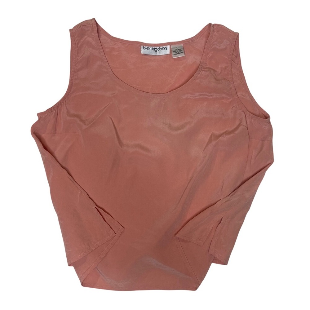 True Vintage Minimalist 100% Silk Tank Top Salmon Pink Scoop Neck Blouse Large - Picture 5 of 7
